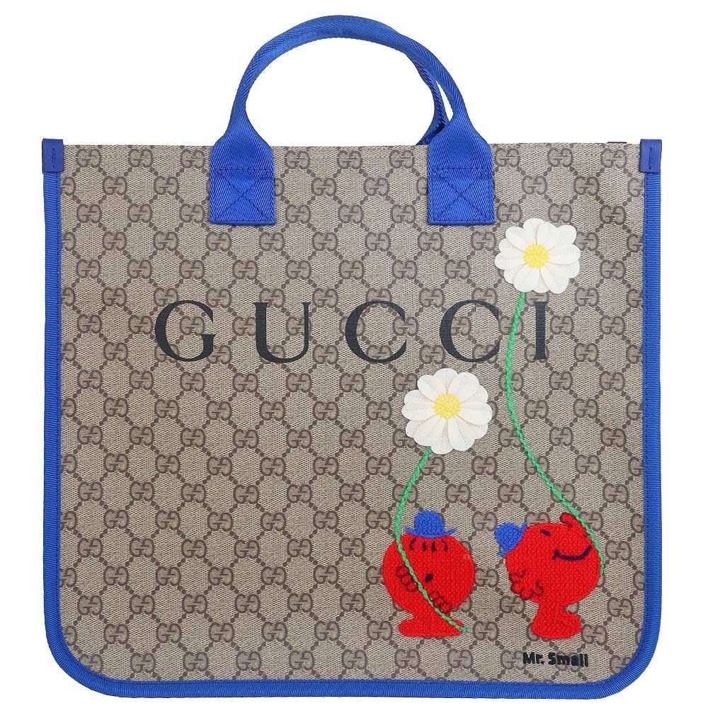 GUCCI Supreme MR.MEN & LITTLE MISS 防水布藍色織帶手提包