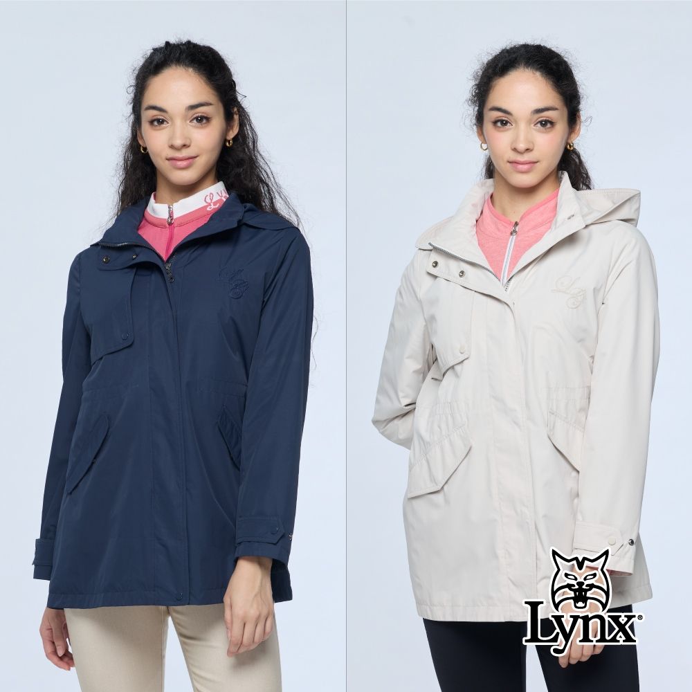 【Lynx Golf】女款防風防潑水可拆帽長版風衣外套/高爾夫球(二色) (深藍色)