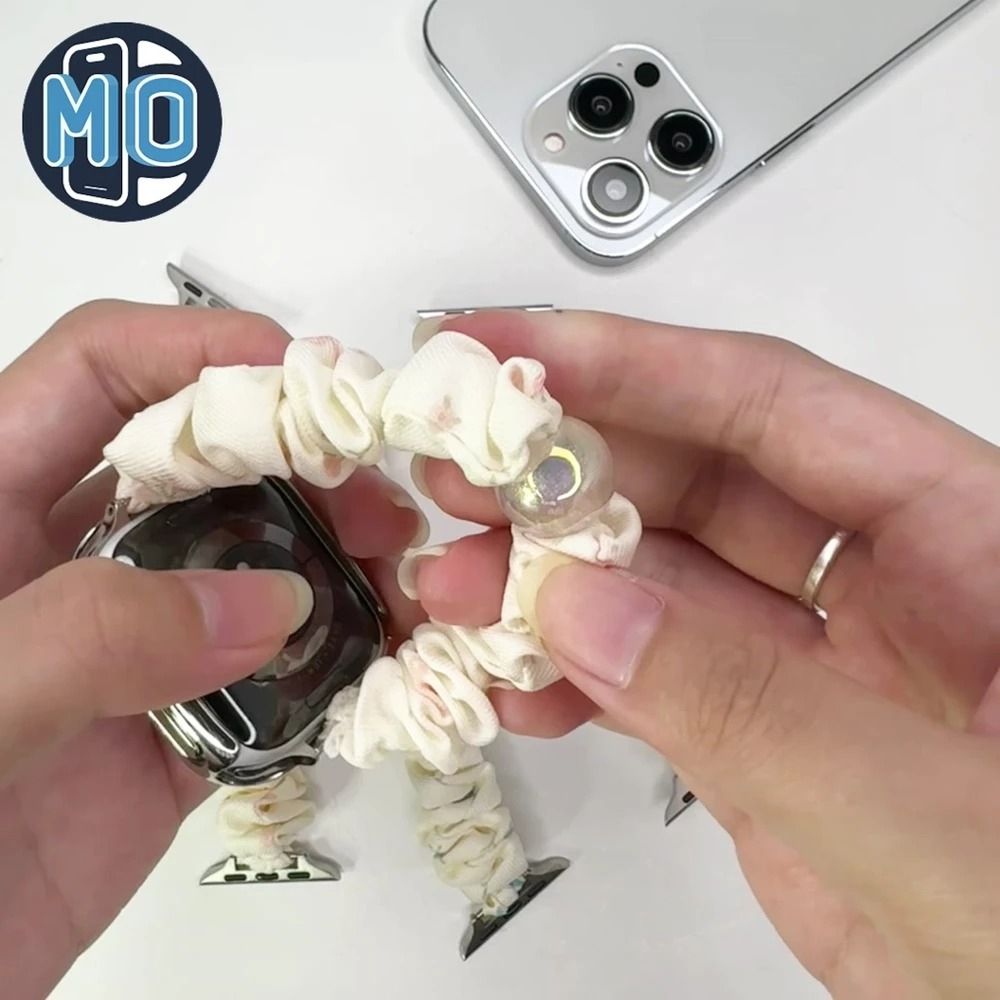 Phonemo 髮圈錶帶 Apple watch 彩色大腸圈 圈圈錶帶 適用 S12 S11 S10 S9 42 44 45 46 49mm (藍色小花)