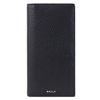 BALLY YORK 品牌燙印LOGO荔枝牛皮對開式8卡零錢長夾(深藍)