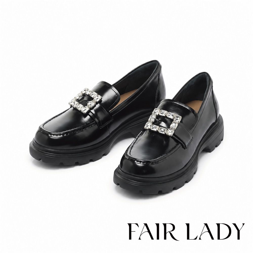 FAIR LADY 小時光 典雅鑽釦造型樂福鞋 黑 (5B3255)