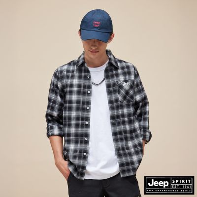 JEEP  男裝 口袋格紋襯衫-黑色