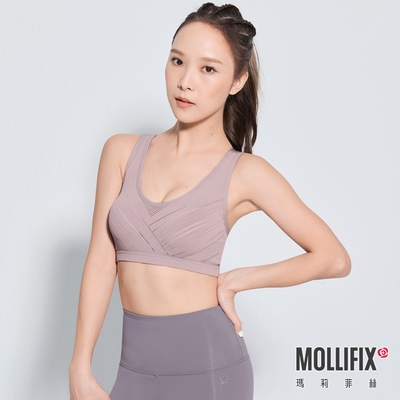 Mollifix 瑪莉菲絲 A++微V寬肩帶包覆BRA (灰霧紫)瑜珈服 暢貨出清