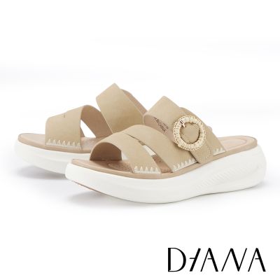 DIANA 嚴選牛磨砂厚底休閒拖鞋 杏色
