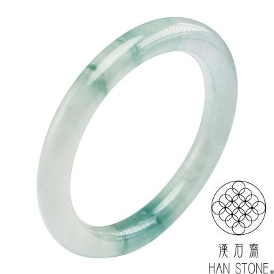 【漢石齋】天然翡翠A貨 圓條手鐲玉鐲 玻璃種飄花(手圍17.3/ 版寬8.7mm)