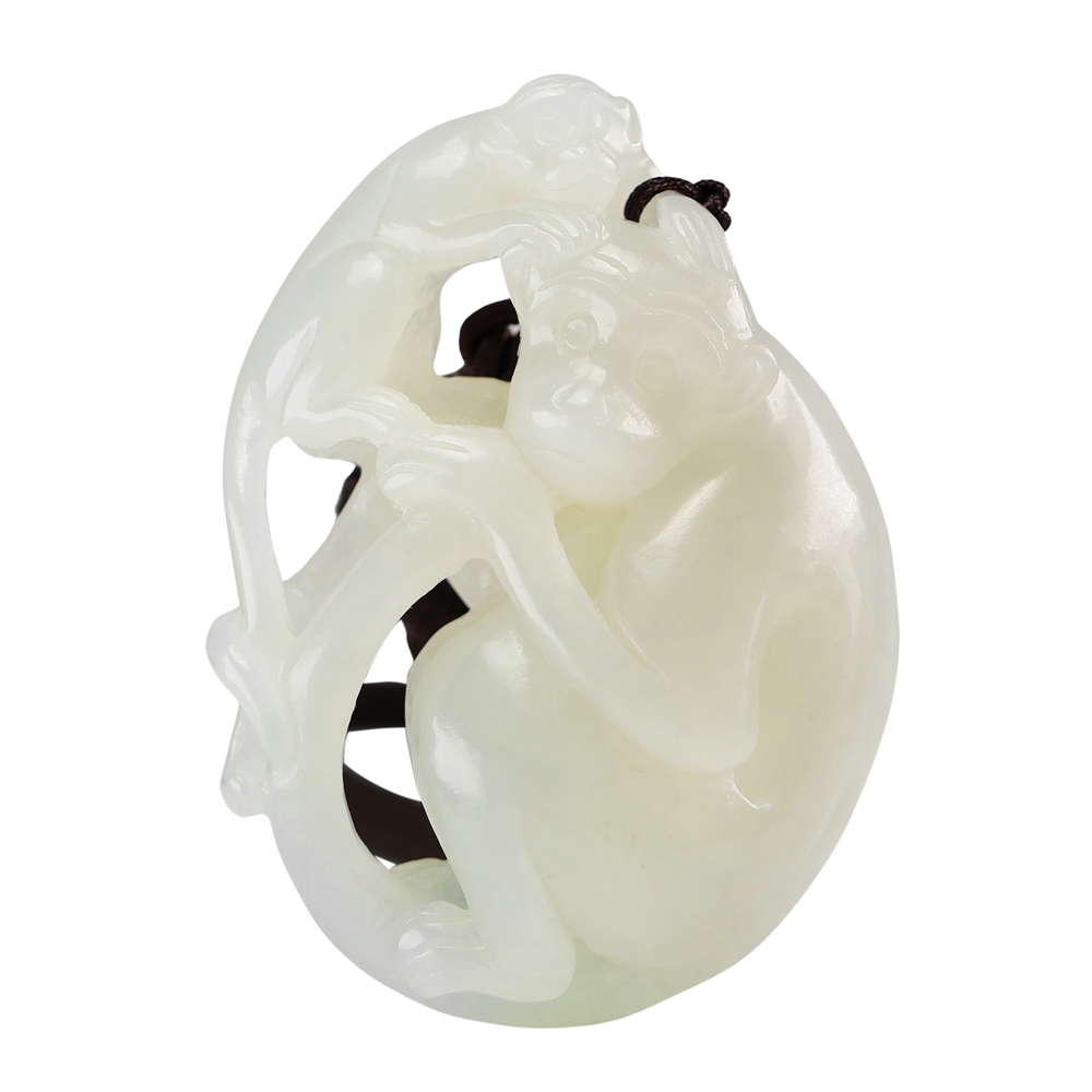 漢石齋】天然和田玉立體雕靈猴玉佩手把件白玉(49*64*23mm) | 漢石齋