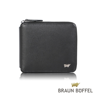 【BRAUN BUFFEL 德國小金牛】台灣總代理 亞當 8卡拉鍊皮夾-黑色/BF504-328-BK