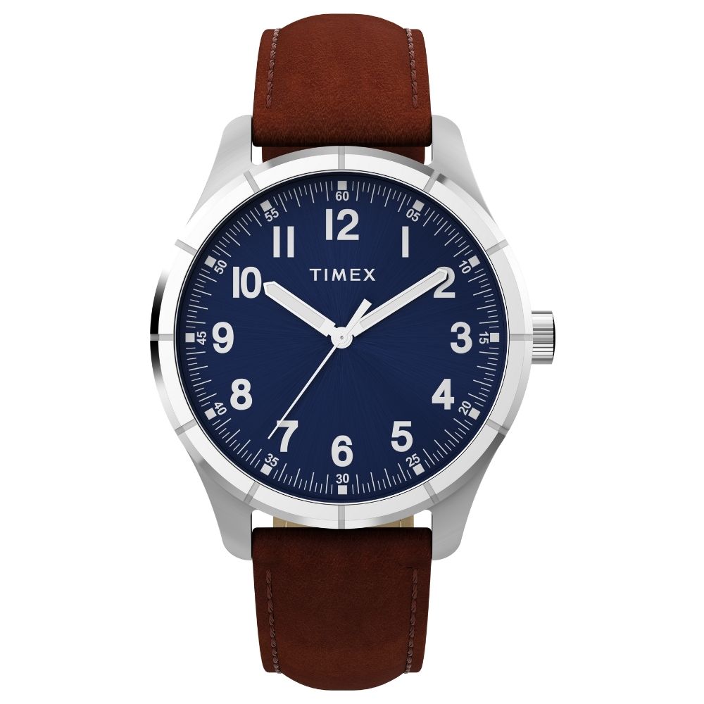 TIMEX 天美時 Main Street 42 毫米 簡約 皮革錶帶手錶(藍 TXTW2Y16200)