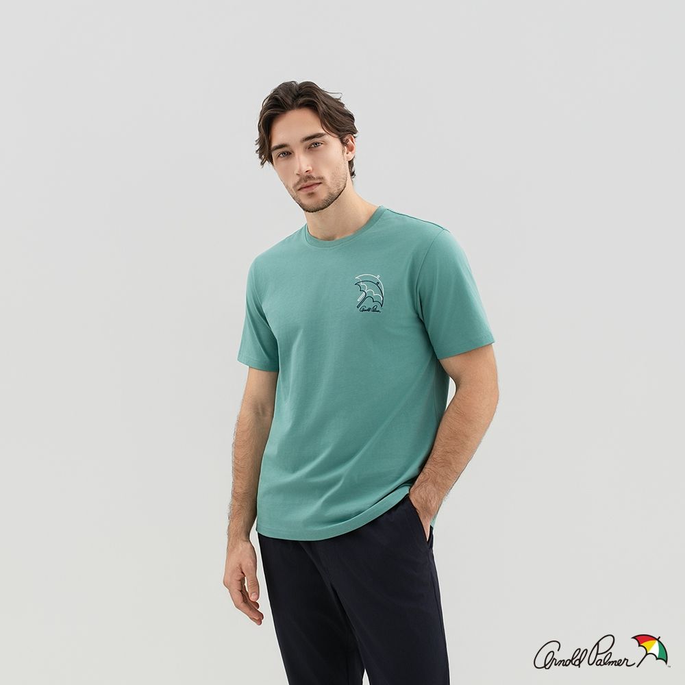 Arnold Palmer 男裝-漸層傘LOGO印花圓領短袖T-Shirt-湖水綠