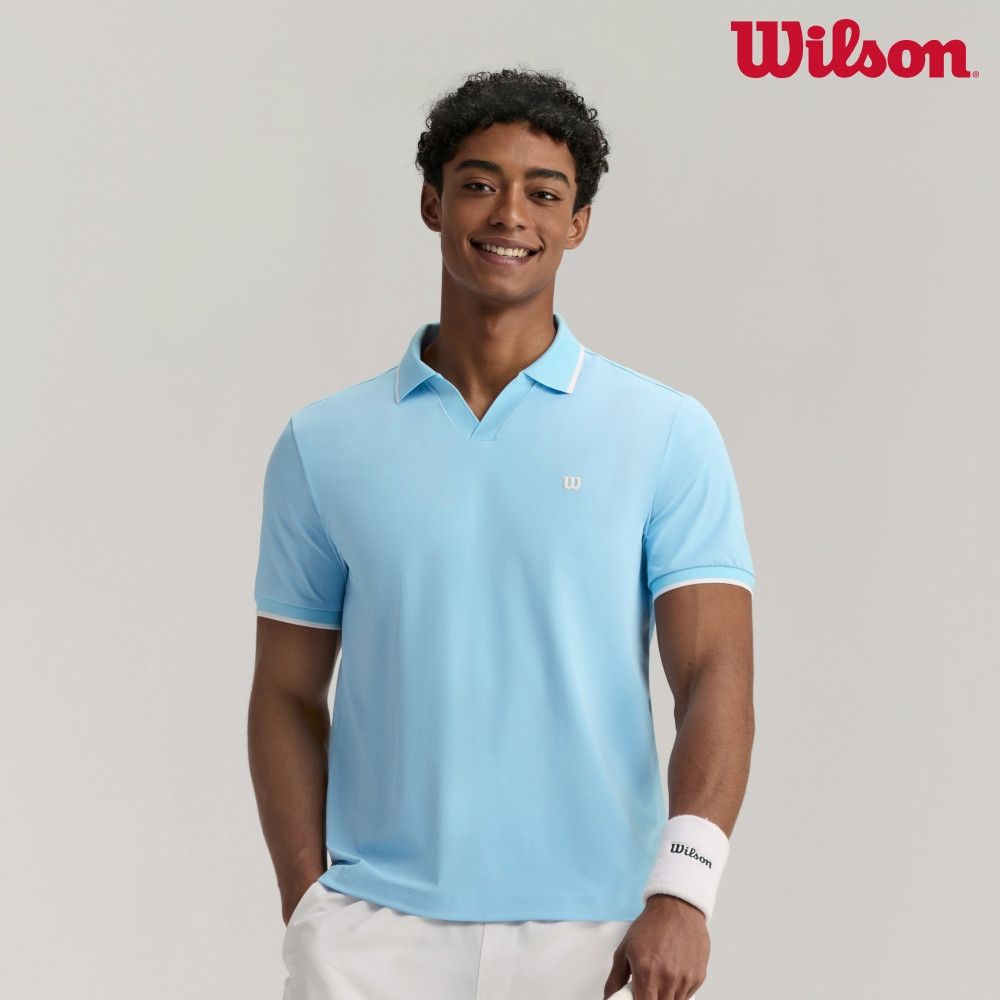 【Wilson威爾森】Johnny Collar Polo 男款 服飾 Polo衫 白色/霧霾藍 (霧霾藍)