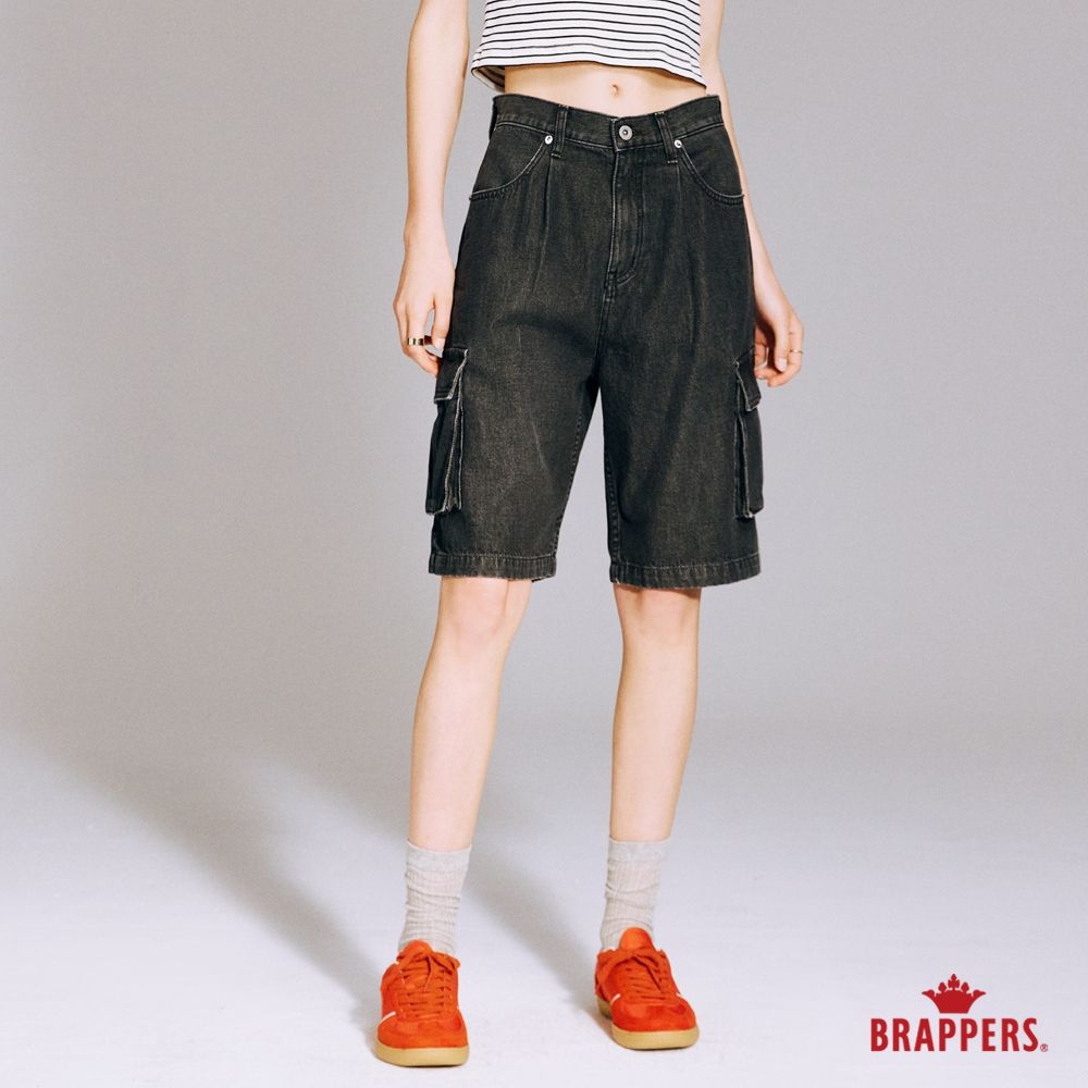 BRAPPERS 女款 Boy friend系列-高腰全棉五分褲-黑