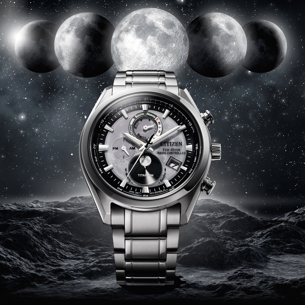 CITIZEN 星辰 月相光動能電波接收計時鈦金屬手錶-43mm BY1010-81H