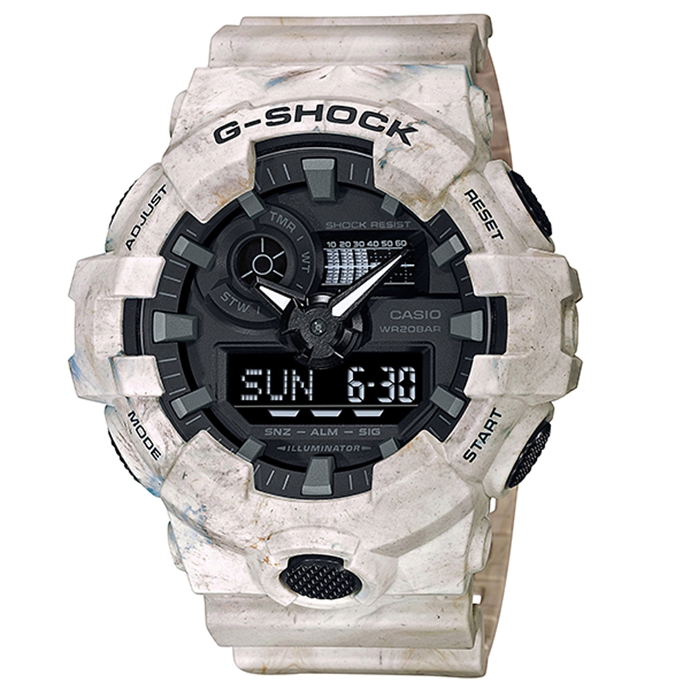 CASIO 卡西歐G-SHOCK Baby-G 地質系大理石紋情侶手錶對錶GA-700WM-5A+