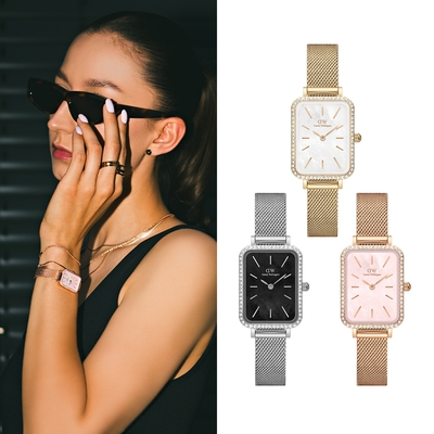 Daniel Wellington DW 手錶 Quadro Lumine Bezel 28mm 星環貝母盤鎏金錶-三色任選(DW00100667)