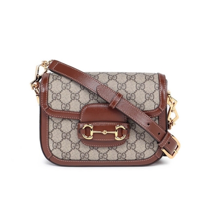 GUCCI 古馳 Horsebit 1955 Mini 迷你 馬銜扣 雙背帶 肩背包 棕色 658574