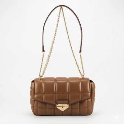 Michael Kors  SOHO高雅格紋縫線側肩/斜背包35S6G1SL3Y(咖啡)