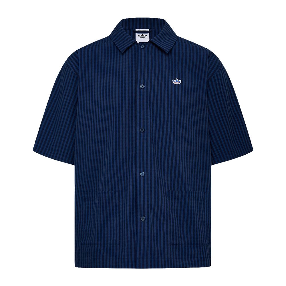 Adidas Resort S Shirt2 男款 深藍色 三葉草 條紋 休閒 短袖 襯衫 KW8265