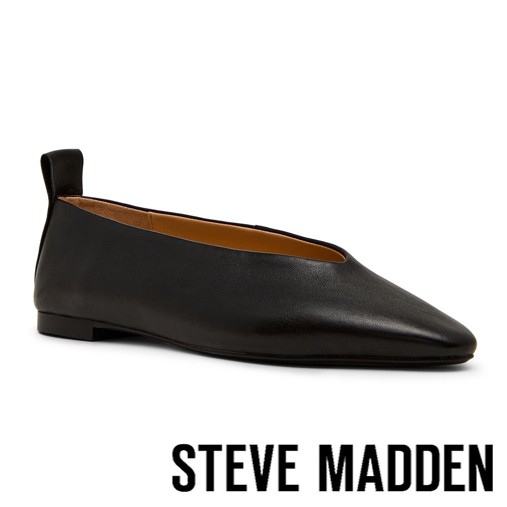 STEVE MADDEN-極簡顯瘦真皮深V口平底鞋SWANKY-黑色