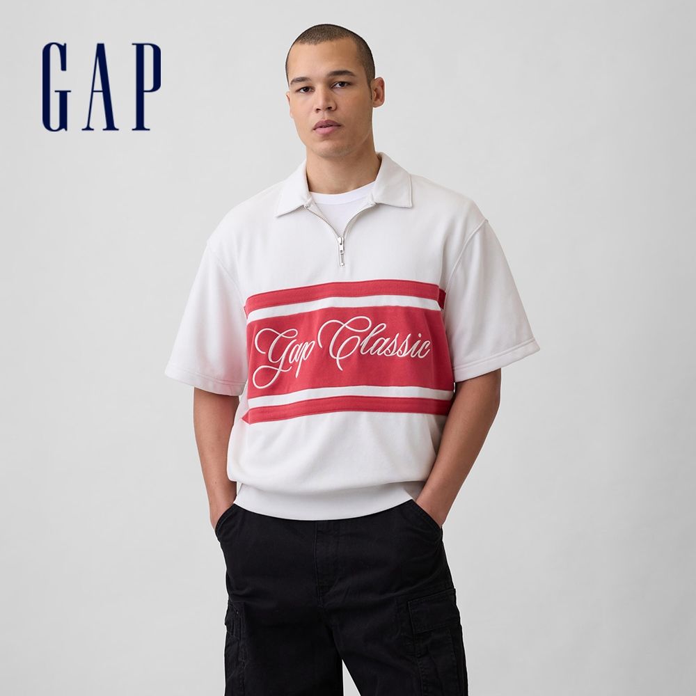 【GAP】VintageSoft 毛圈布 Gap 經典 Logo 四分之一拉鍊上衣-白色(898685) (白色)