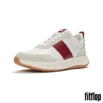 【FitFlop】F-MODE FLOW 皮革/麂皮厚底休閑鞋-女(都會白/焦紅莓色)