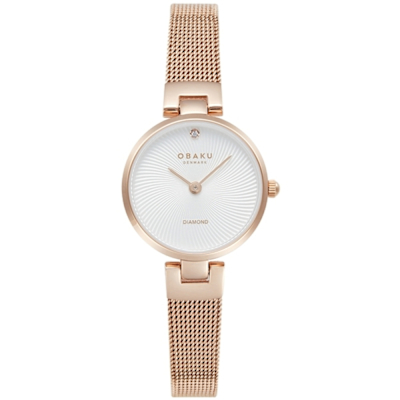 OBAKU 渦旋幾何迷你時尚腕錶-玫瑰金X白-V256SXVIMV-24mm