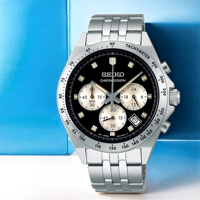 SEIKO 精工 都會紳士三眼計時手錶 寵愛女神 送禮首選-黑色 (SBTR047J/8T63-02R0D) SK045