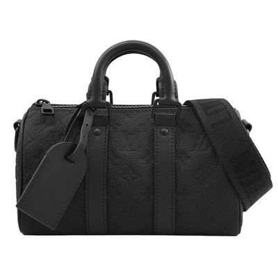 LOUIS VUITTON路易威登 LV M20900 Keepall Bandoulière 25 經典壓紋牛皮兩用波士頓包(黑)