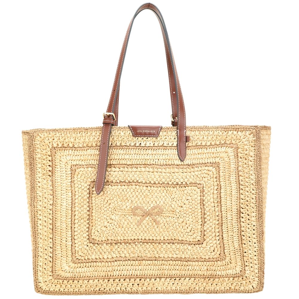 ANYA HINDMARCH Raffia E/W Bow 蝴蝶結拉菲草編手提 肩背橫向托特包(咖啡色)