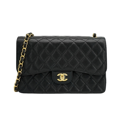 CHANEL香奈兒 CHANEL 香奈兒 Jumbo 金雙C Coco 粒紋牛皮斜背包(A58600-黑)