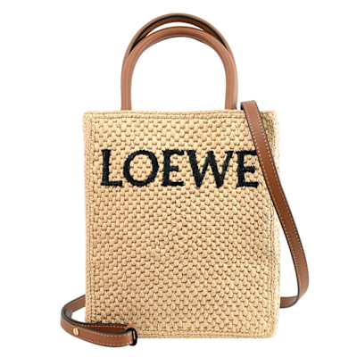 LOEWE Standard A5 經典LOGO裝飾草編手提斜背兩用包/紙袋包(咖邊)