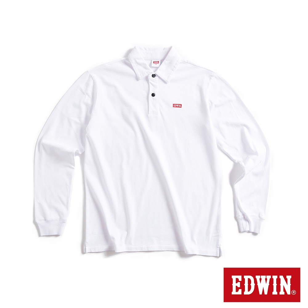 EDWIN 男裝 基本印花長袖POLO衫-白色