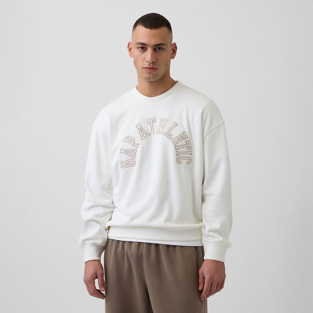 【GAP】VintageSoft毛圈布寬版Gap Athletic運動衫-無月黑/新款米白/帆船藍/烘烤杏仁(887940) (新款米白)