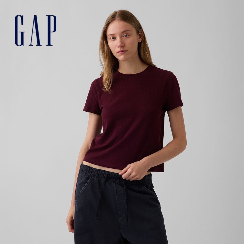 【GAP】100%純棉經典T恤-深酒紅(915763) (深酒紅)