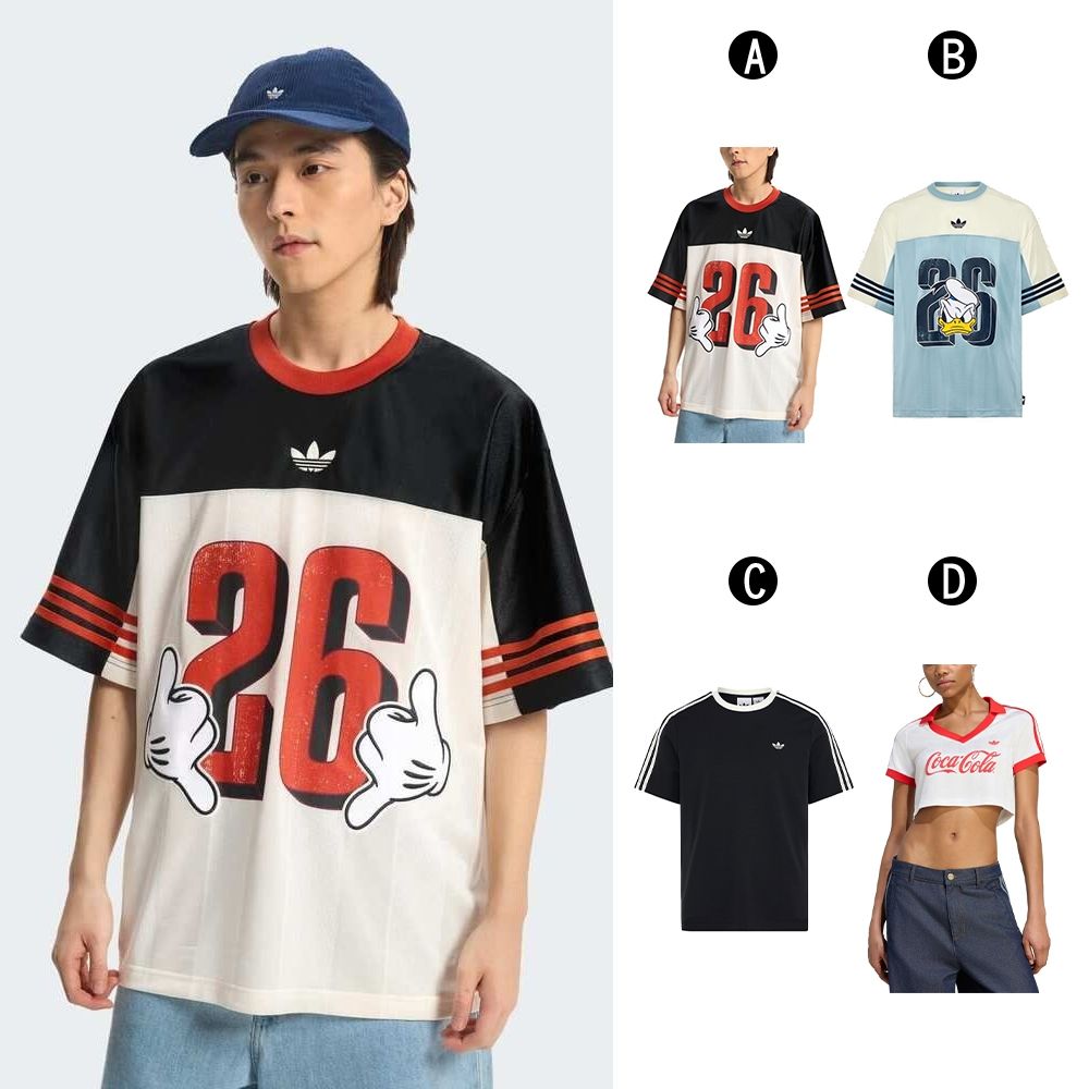 【Adidas 愛迪達】MICKEY JERSEY 米奇 唐老鴨 可口可樂 圓領短袖T恤 男女 A-KU3104 B-KU3106 C-KX7991 精選四款 (A 男女款-KU3104)