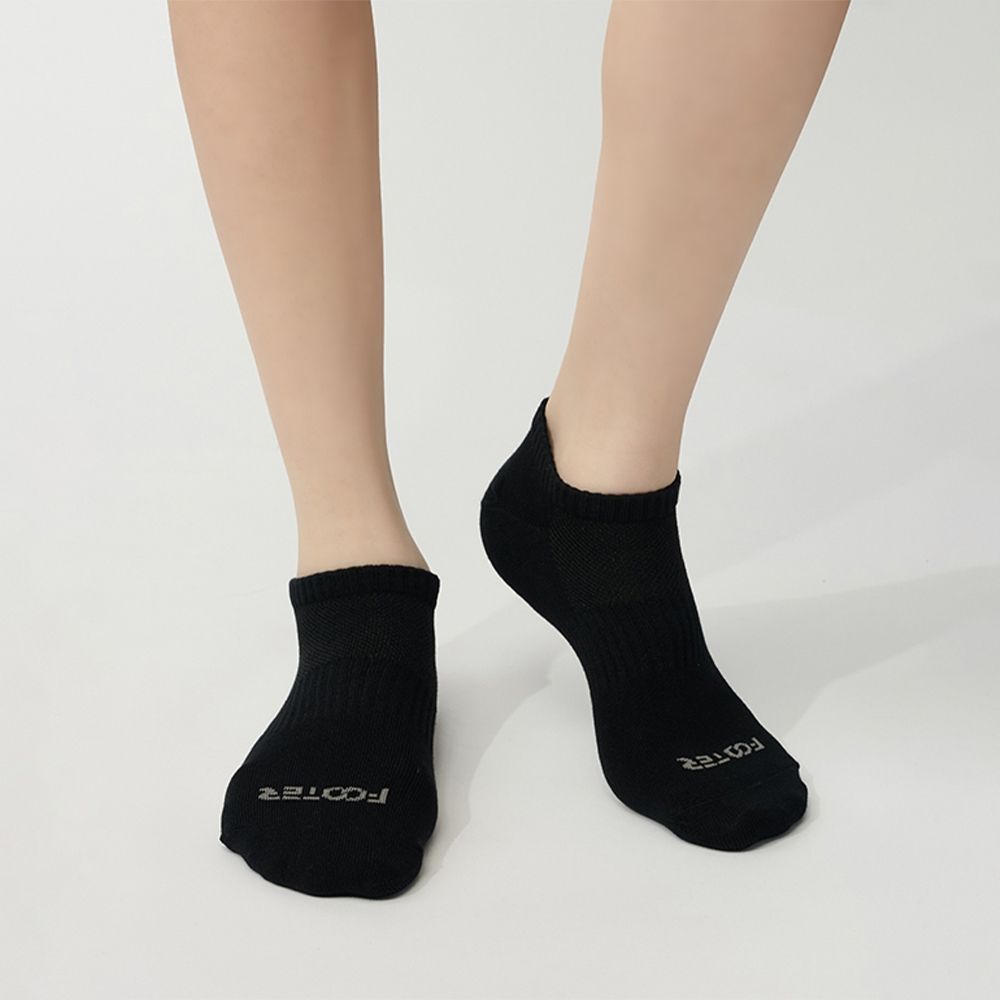 【FOOTER除臭襪】5入組-微分子氣墊單色船型薄襪 (T71) (黑色x5)