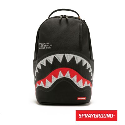 SPRAYGROUND-簡約刺繡鋸齒鯊大容量後背包-黑色