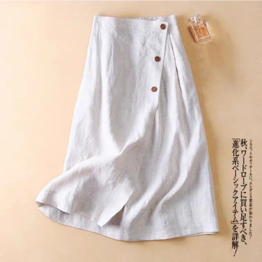 【LANNI 藍尼】★夏季棉麻休閒A字裙(女裝/半身裙/棉麻裙/休閒/日系/通勤) (米)