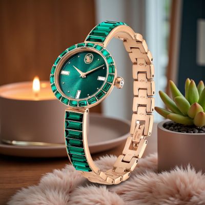 SWAROVSKI 施華洛世奇 Matrix Bangle系列 水晶腕錶-25mm綠 5690808