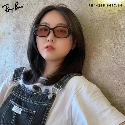 RayBan 雷朋 方框太陽眼鏡 /黑 透粉鏡片#RB4421D 6677/84-56mm