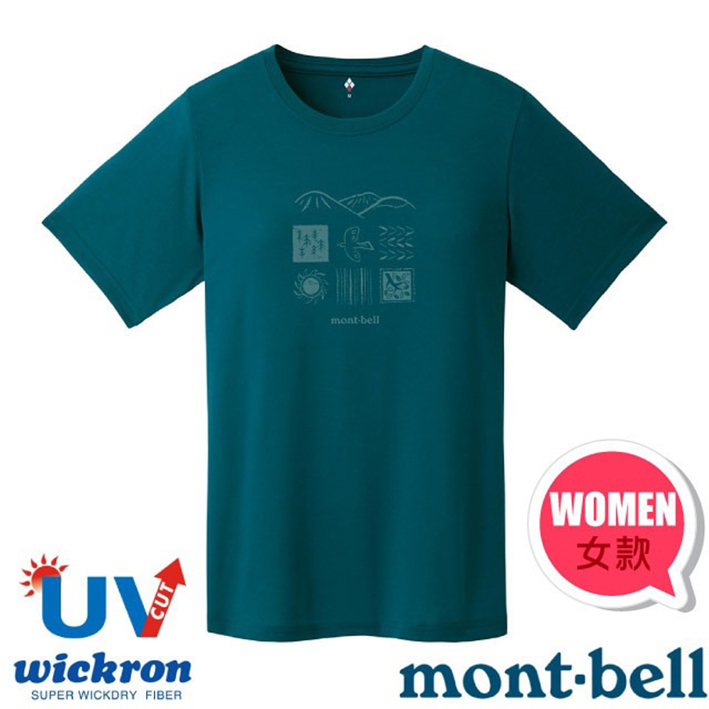 【mont-bell】女 Wickron 吸濕排汗短袖T恤(MOUNTAIN NATURE).圓領衫.運動上衣_1114858 BGN 藍綠