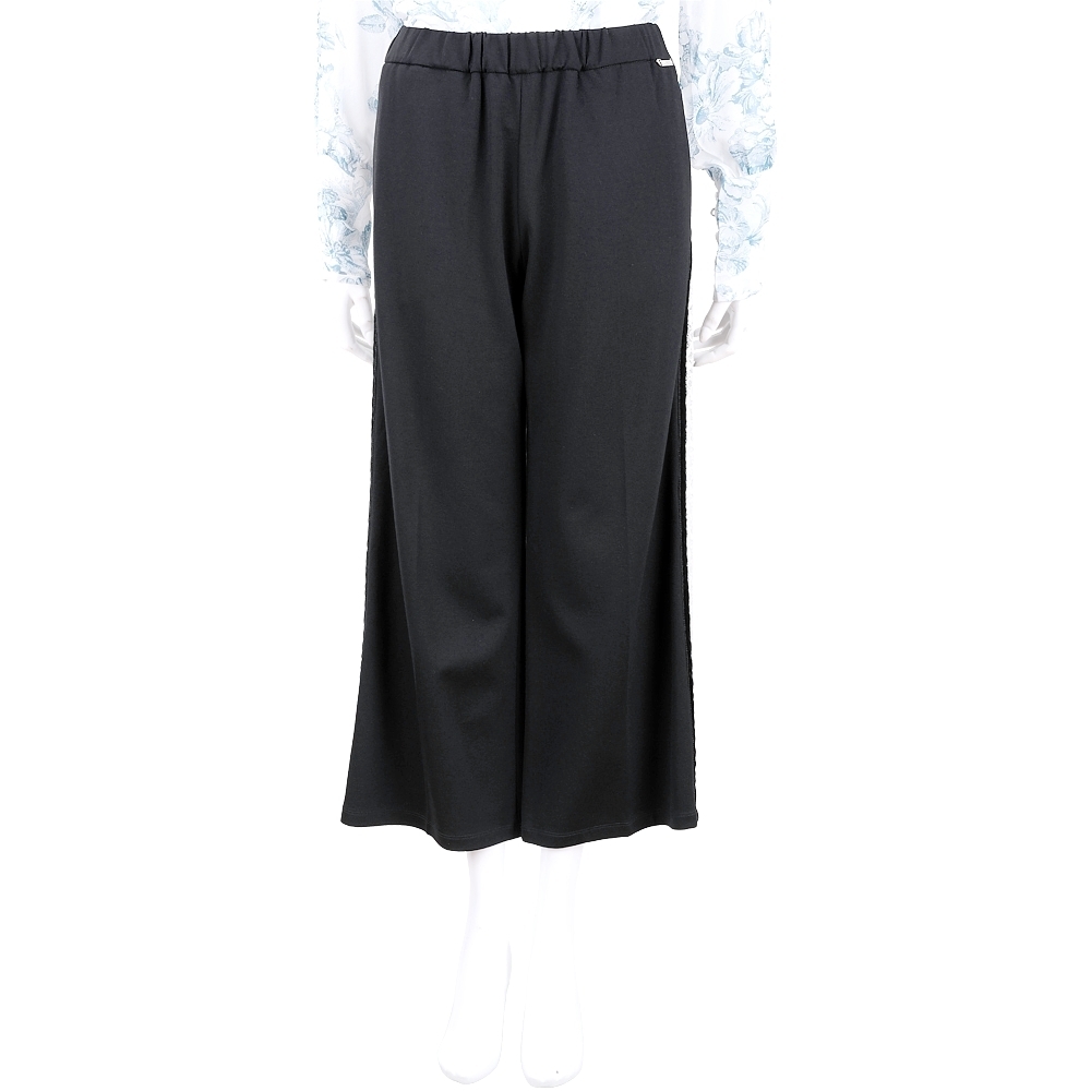 TWINSET 側蕾絲細節黑色九分寬口長褲