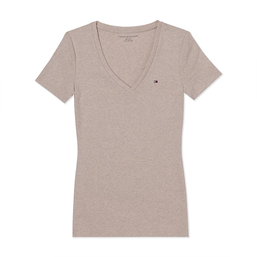 TOMMY 熱銷V領Logo素面短袖T恤(女)-麻花米色