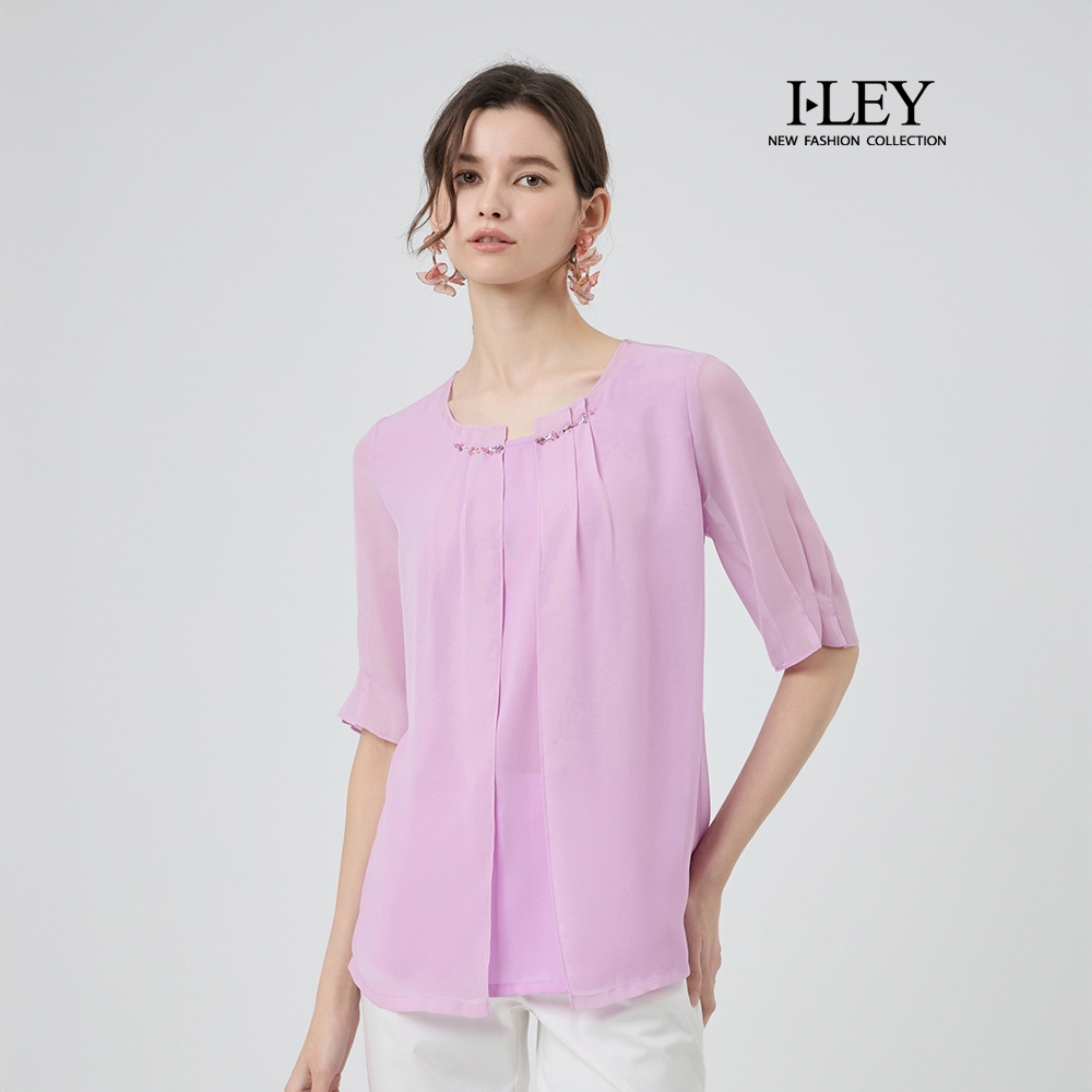 ILEY伊蕾 優雅五分袖上衣(淺紫；L-3L)
