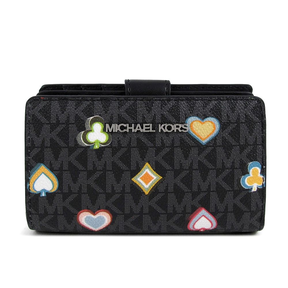 MICHAEL KORS Jet Set Travel 銀字Logo防刮印花對開式中夾(黑色)