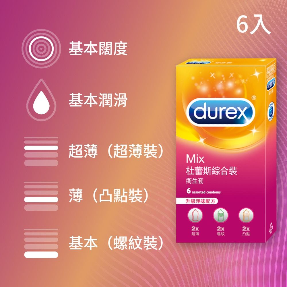 【Durex 杜蕾斯】綜合裝衛生套1盒(6入)