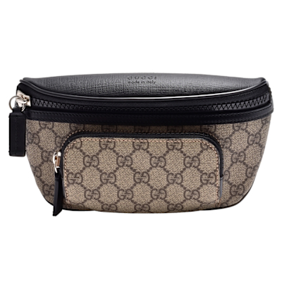 GUCCI 經典GG Supreme帆布拉鍊腰包/斜背包(黑色)