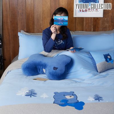 YVONNE 以旺傢飾 伯恩熊 雙人被套+枕套組-冰河藍