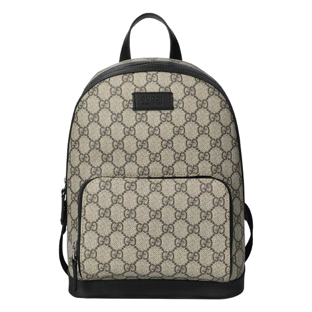 【  GUCCI 古馳  】779869經典GG LOGO拚色帆布雙肩後背包(黑色)
