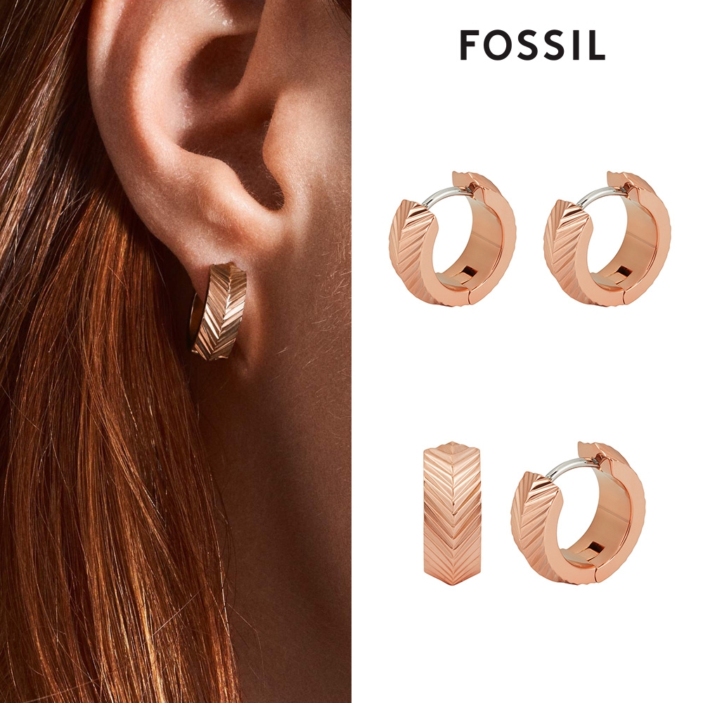 FOSSIL Harlow 層次線條不鏽鋼耳環-玫瑰金 JF04662791