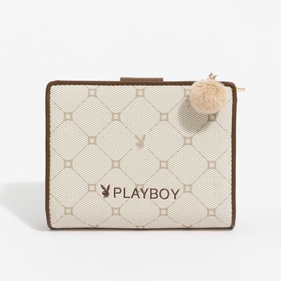 PLAYBOY - 短夾  Bunny Lattice系列 - 咖啡色
